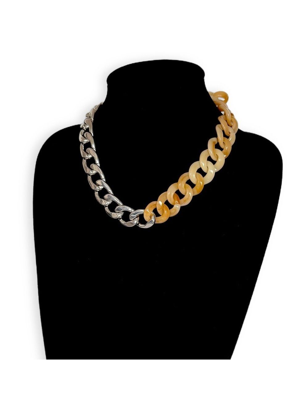 Banana Republic Cream Tortoise Silver Link Collar Necklace NWT